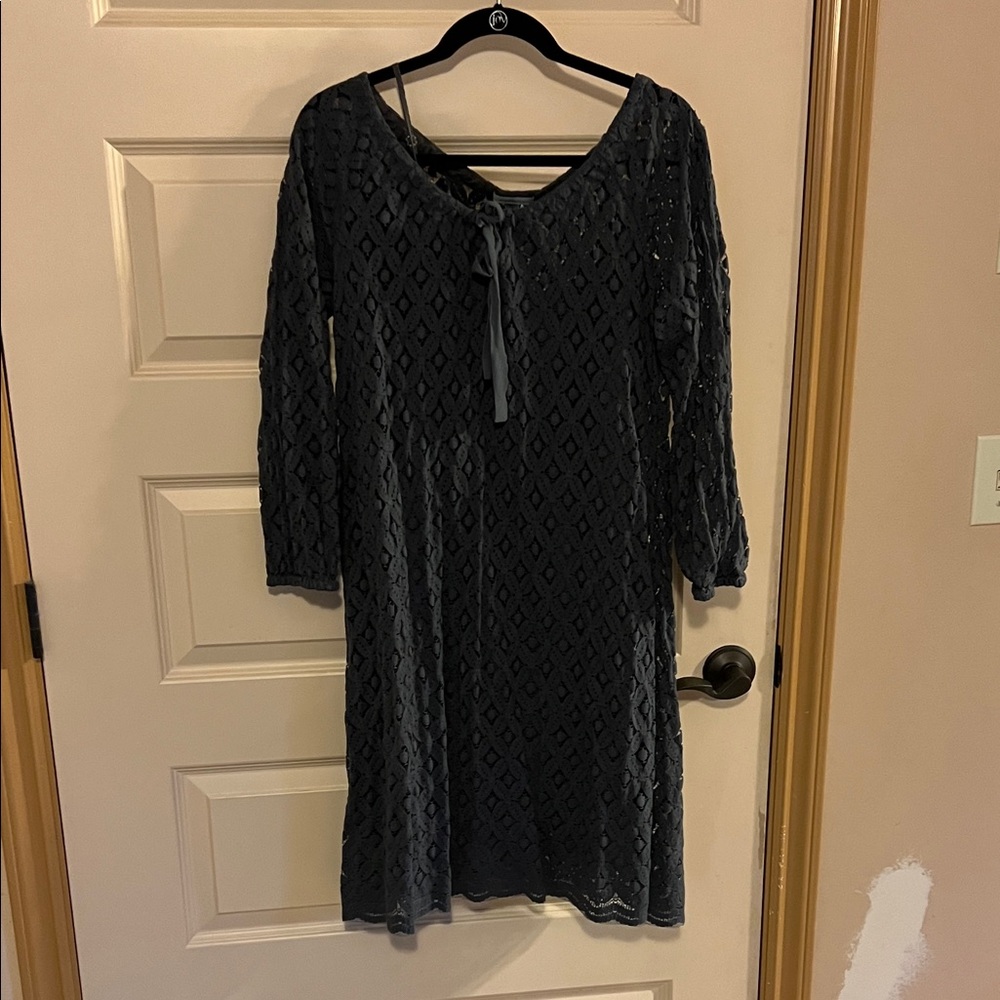Garnet Hill Charcoal Lace Long Sleeve Dress